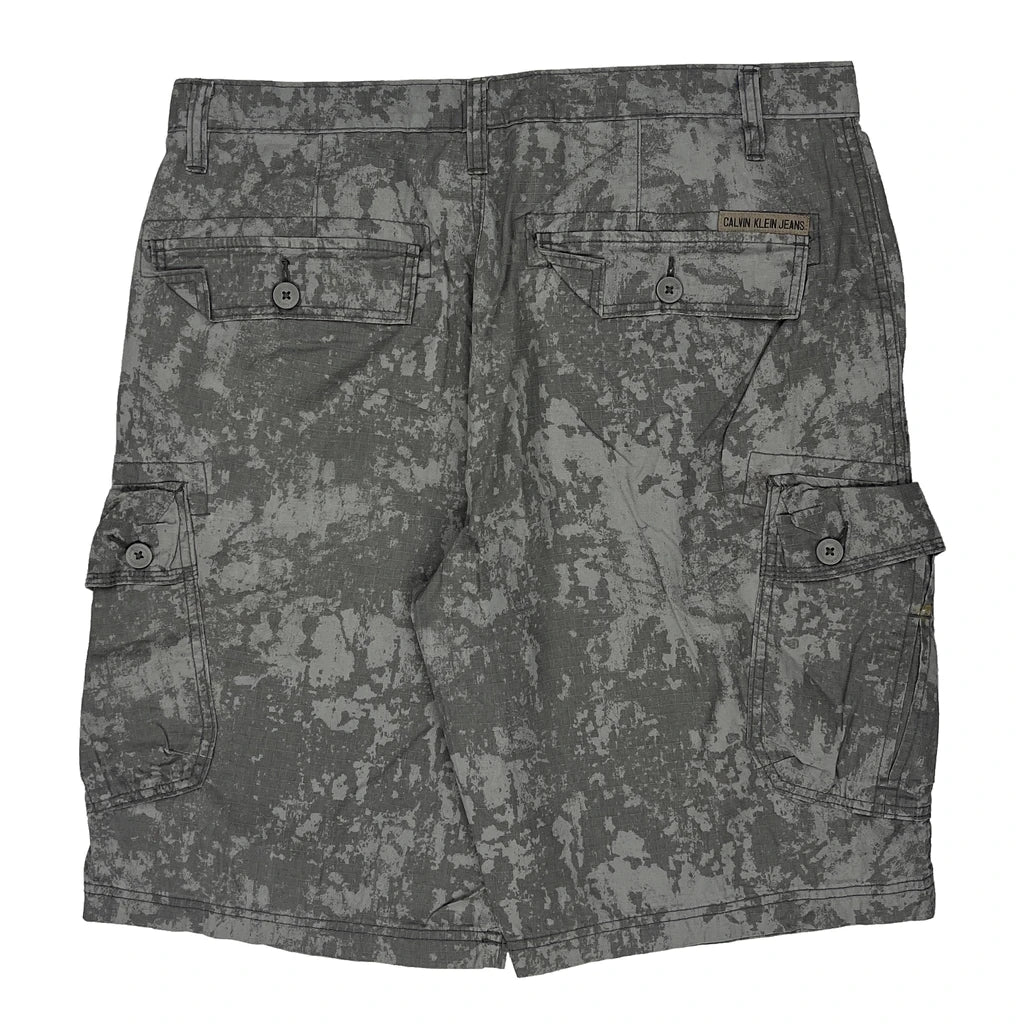 Calvin Klein Jeans Camo Cargo Shorts - 34W 11L Grey Cotton