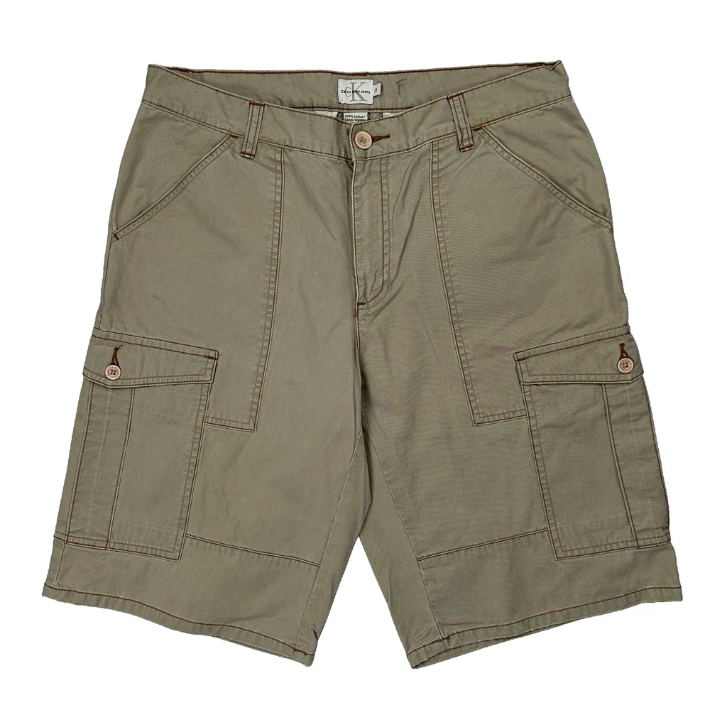 Calvin Klein Jeans Cargo Shorts - 32W 10L Khaki Cotton - Image 2