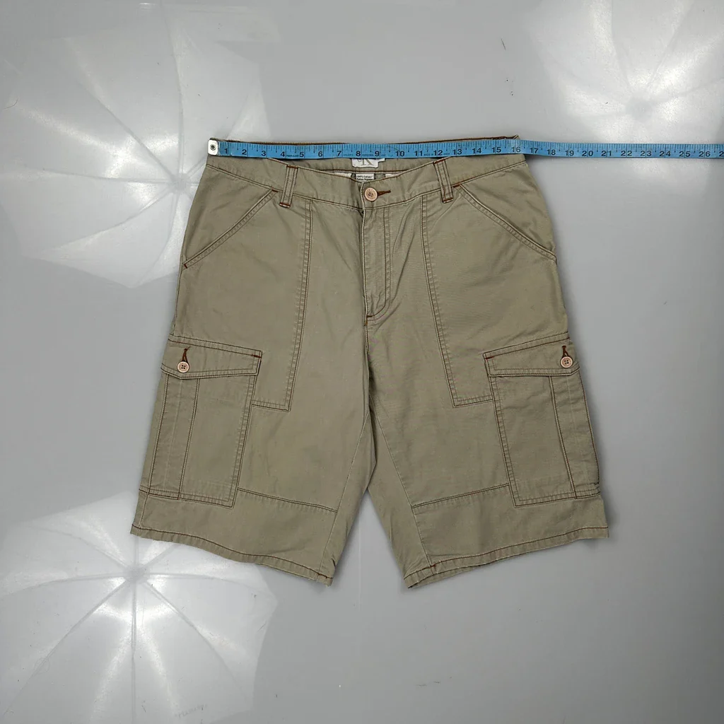 Calvin Klein Jeans Cargo Shorts - 32W 10L Khaki Cotton - Image 3