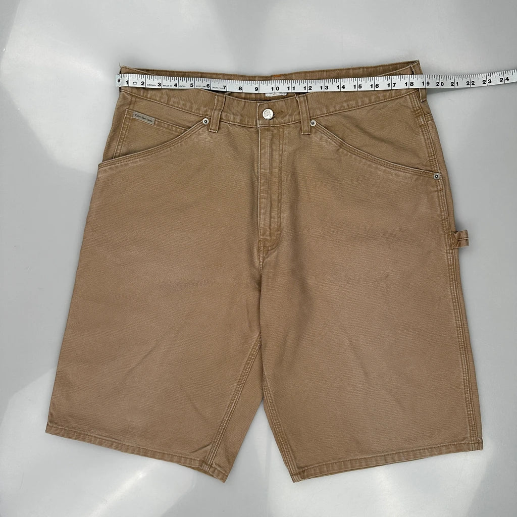 Calvin Klein Jeans Double Knee Carpenter Shorts - 38W 13L Brown Cotton - Image 3