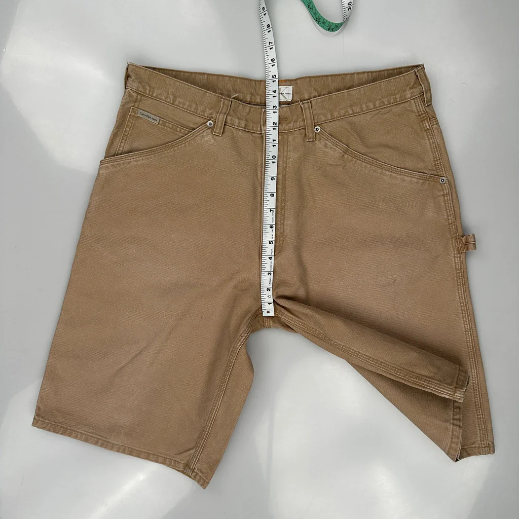 Calvin Klein Jeans Double Knee Carpenter Shorts - 38W 13L Brown Cotton - Image 4