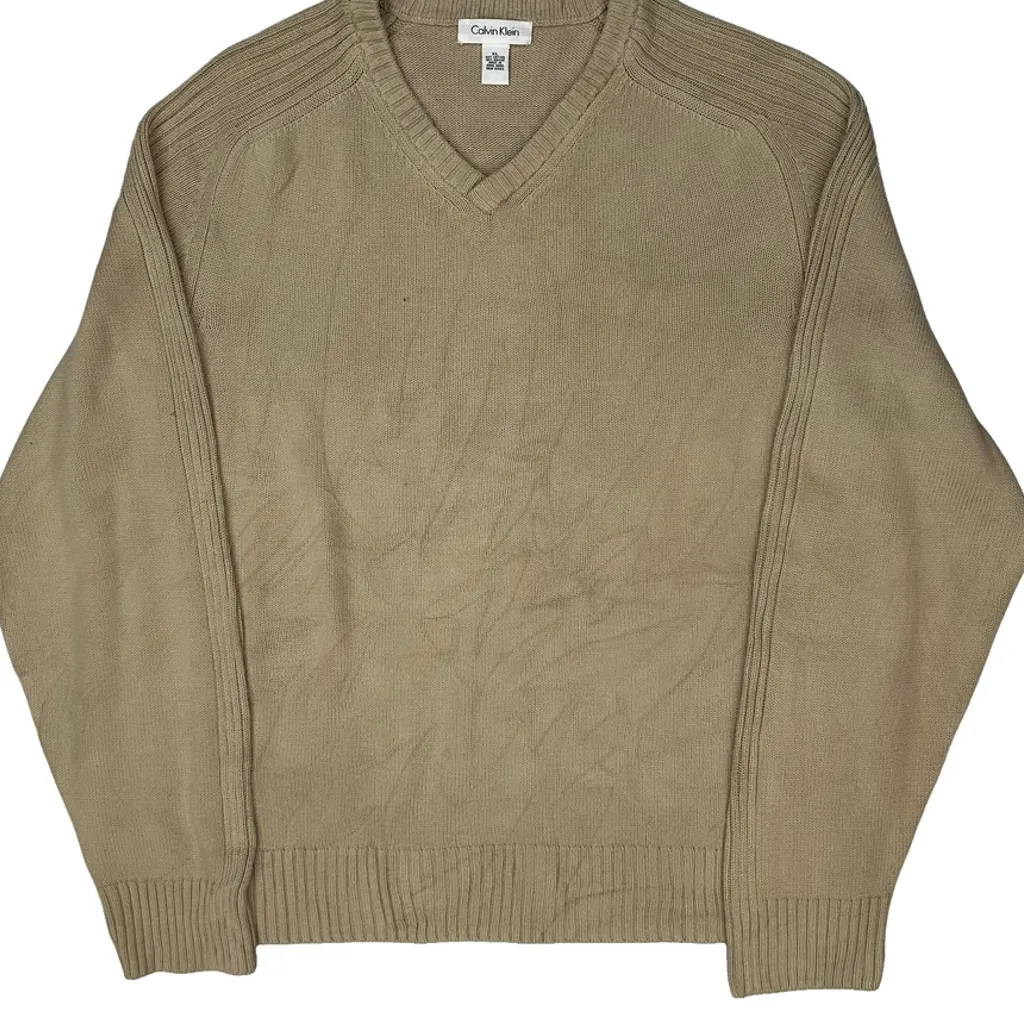 Calvin Klein Jumper - XL Beige Cotton Blend - Image 4