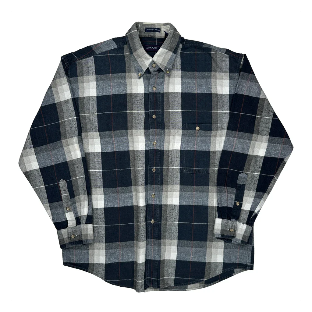 Cambridge Plaid Gant Checked Flannel Shirt - Large Grey Cotton
