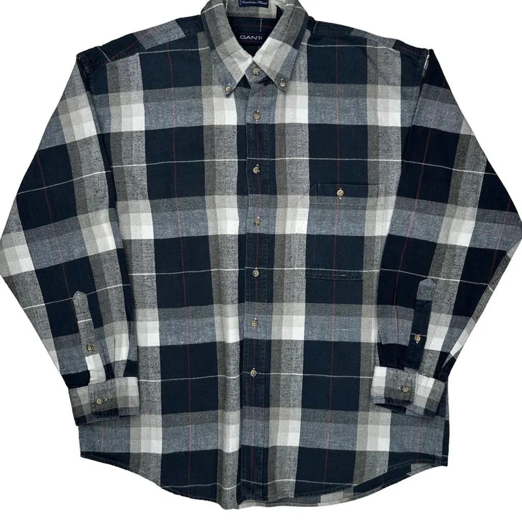 Cambridge Plaid Gant Checked Flannel Shirt - Large Grey Cotton - Image 4