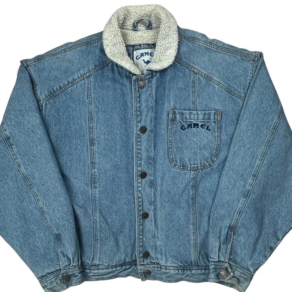 Camel Sherpa Lined Denim Jacket - XL Blue Denim - Image 4