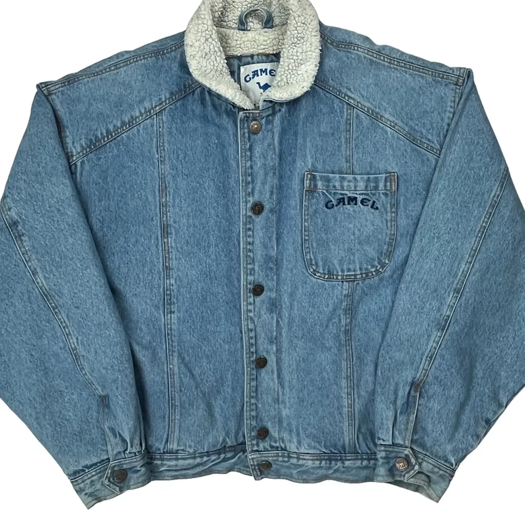 Camel Sherpa Lined Denim Jacket - XL Blue Denim - Image 5