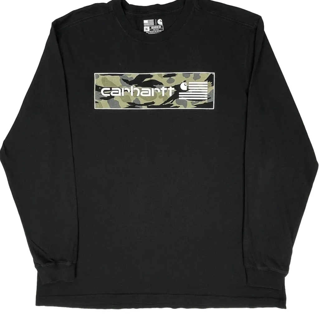 Camo Print Logo Carhartt Camo Long Sleeve T-Shirt - XL Black Cotton - Image 4