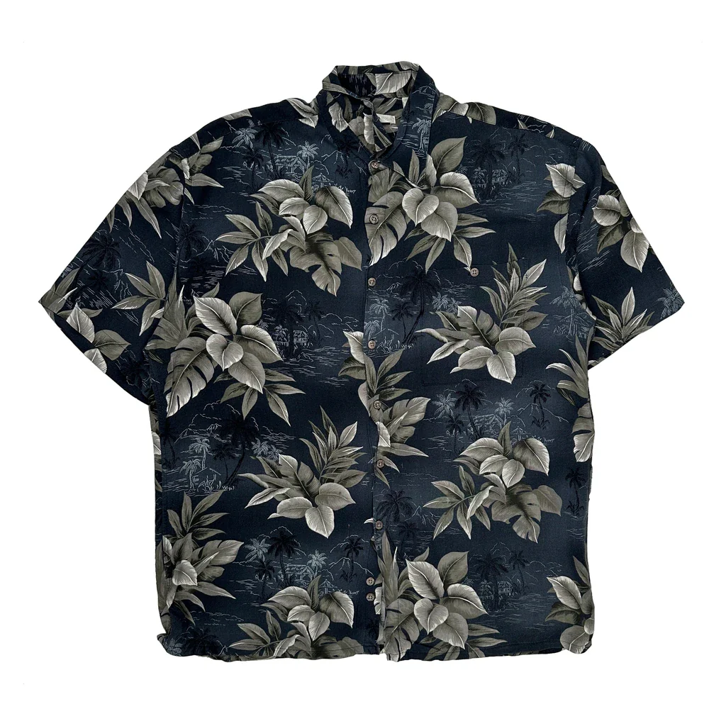 Campia Floral Hawaiian Shirt - Large Black Viscose