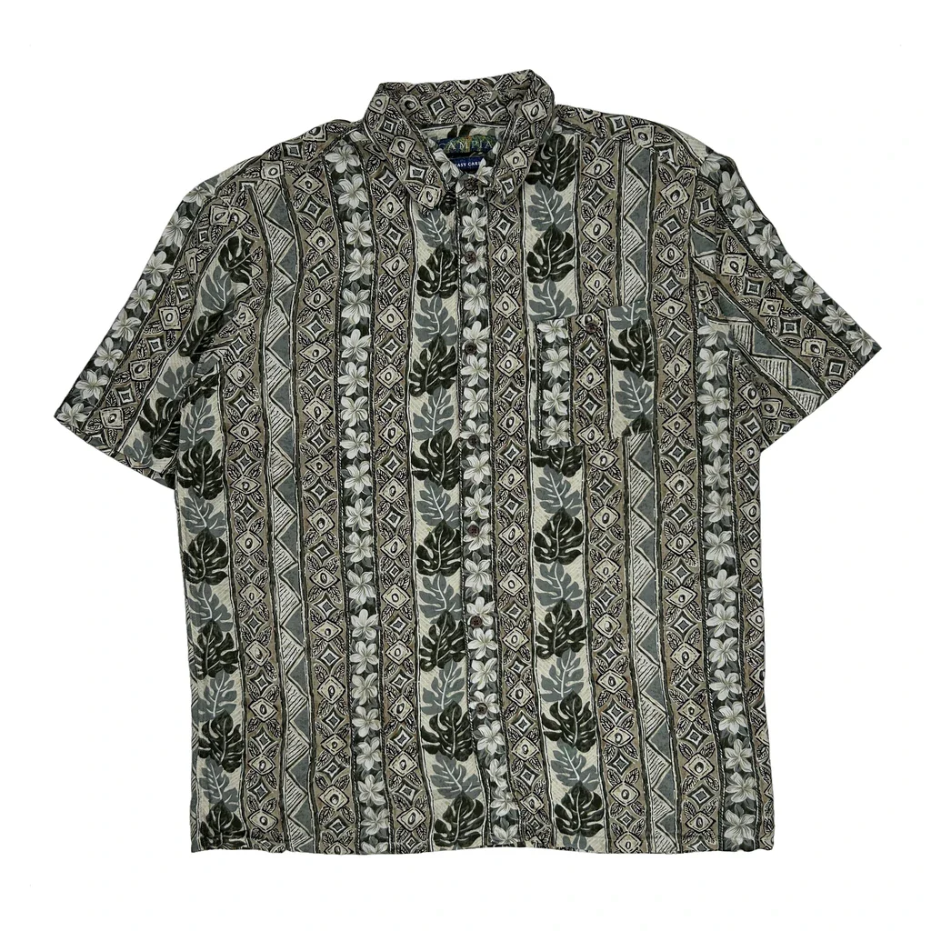 Campia Floral Hawaiian Shirt - Large Green Viscose