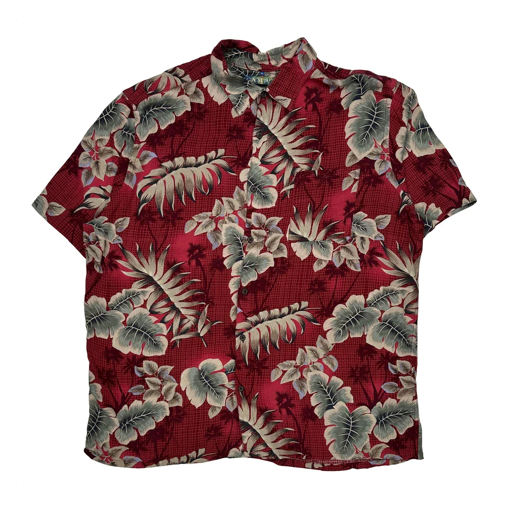 Campia Floral Hawaiian Shirt - XL Red Viscose