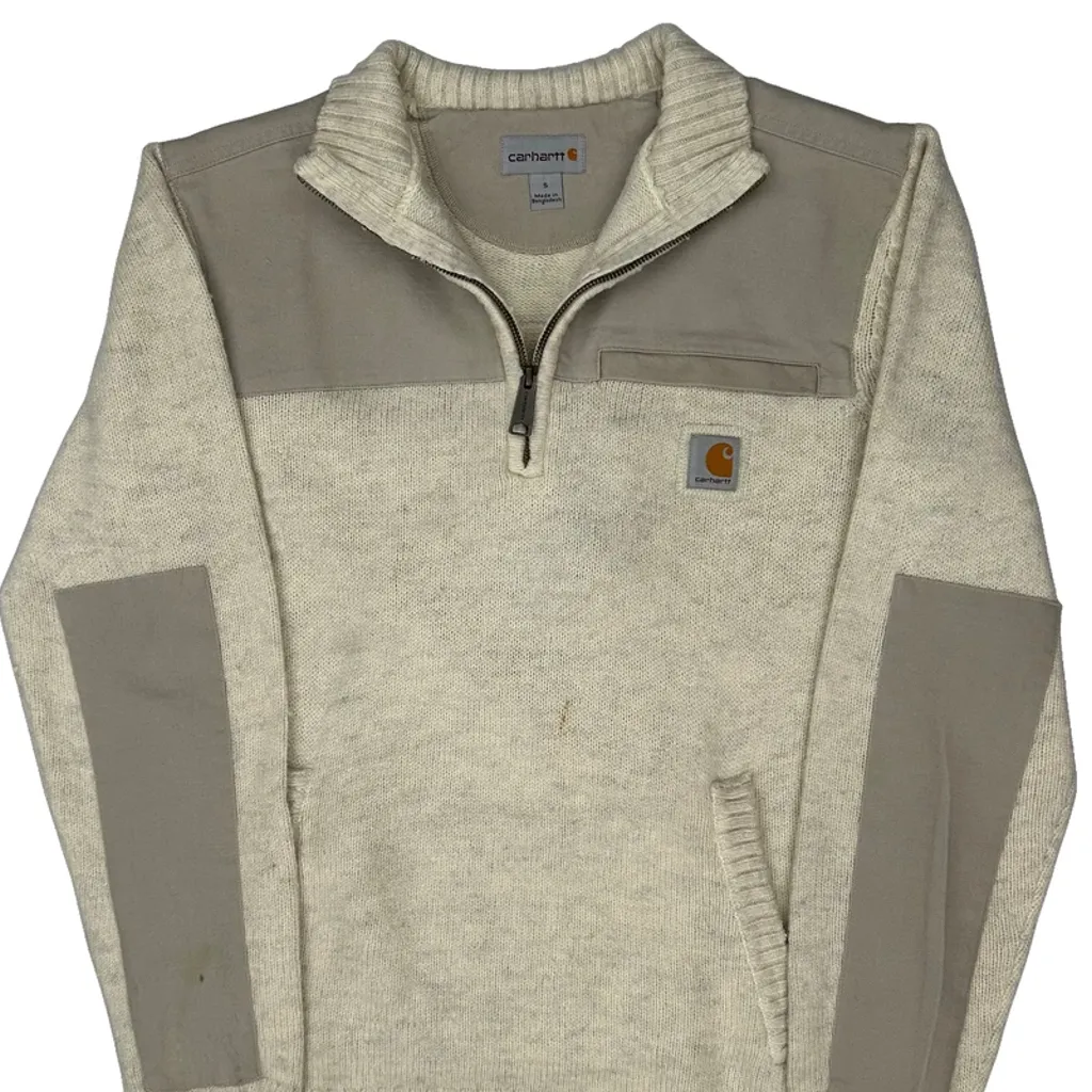Carhartt 1/4 Zip - Small Cream Cotton Blend - Image 5