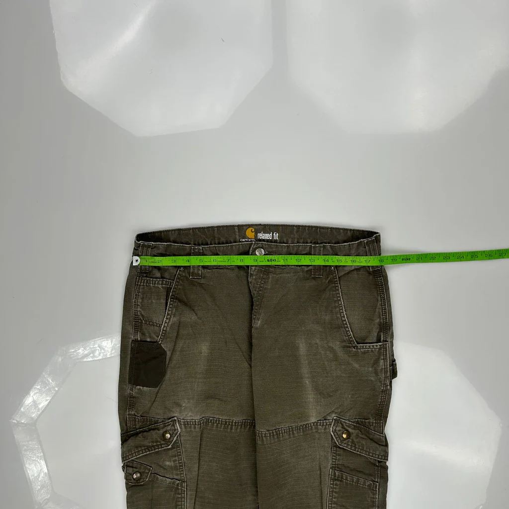 Carhartt Double Knee Cargo Trousers - 36W 29L Green Cotton - Image 3