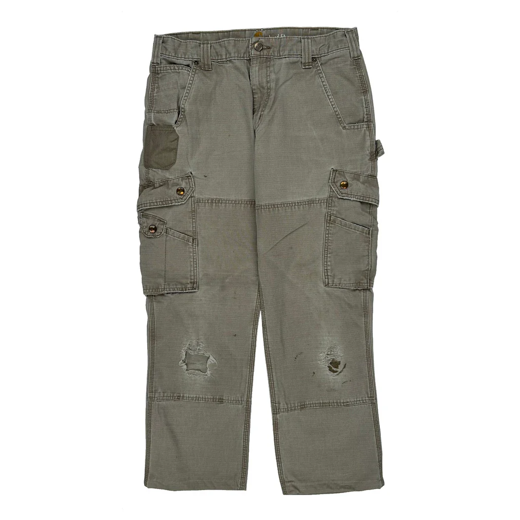 Carhartt Double Knee Cargo Trousers - 34W 28L Grey Cotton - Image 2