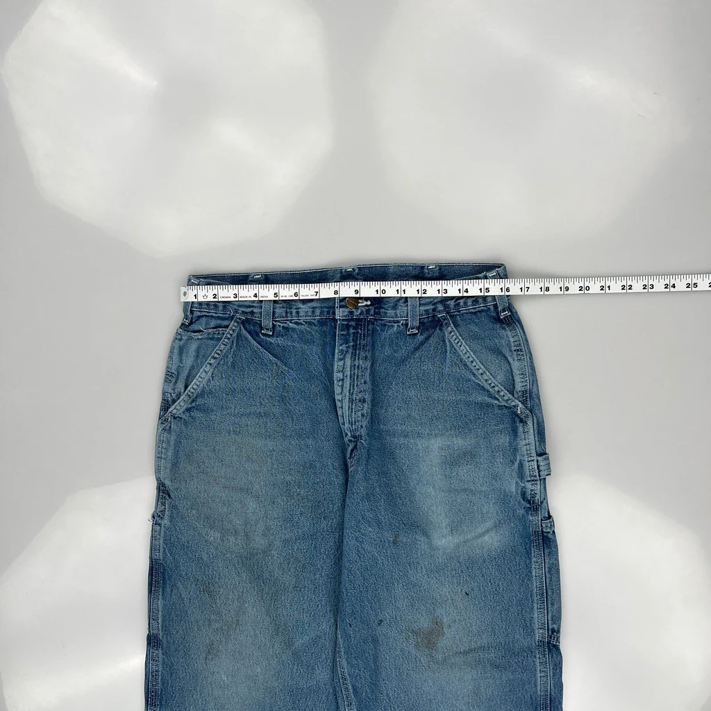Carhartt Cropped Carpenter Jeans - 32W 22L Blue Cotton - Image 3