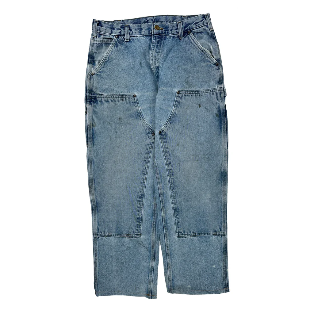 Carhartt Double Knee Carpenter Pants - 32W 28L Light Wash Cotton - Image 2