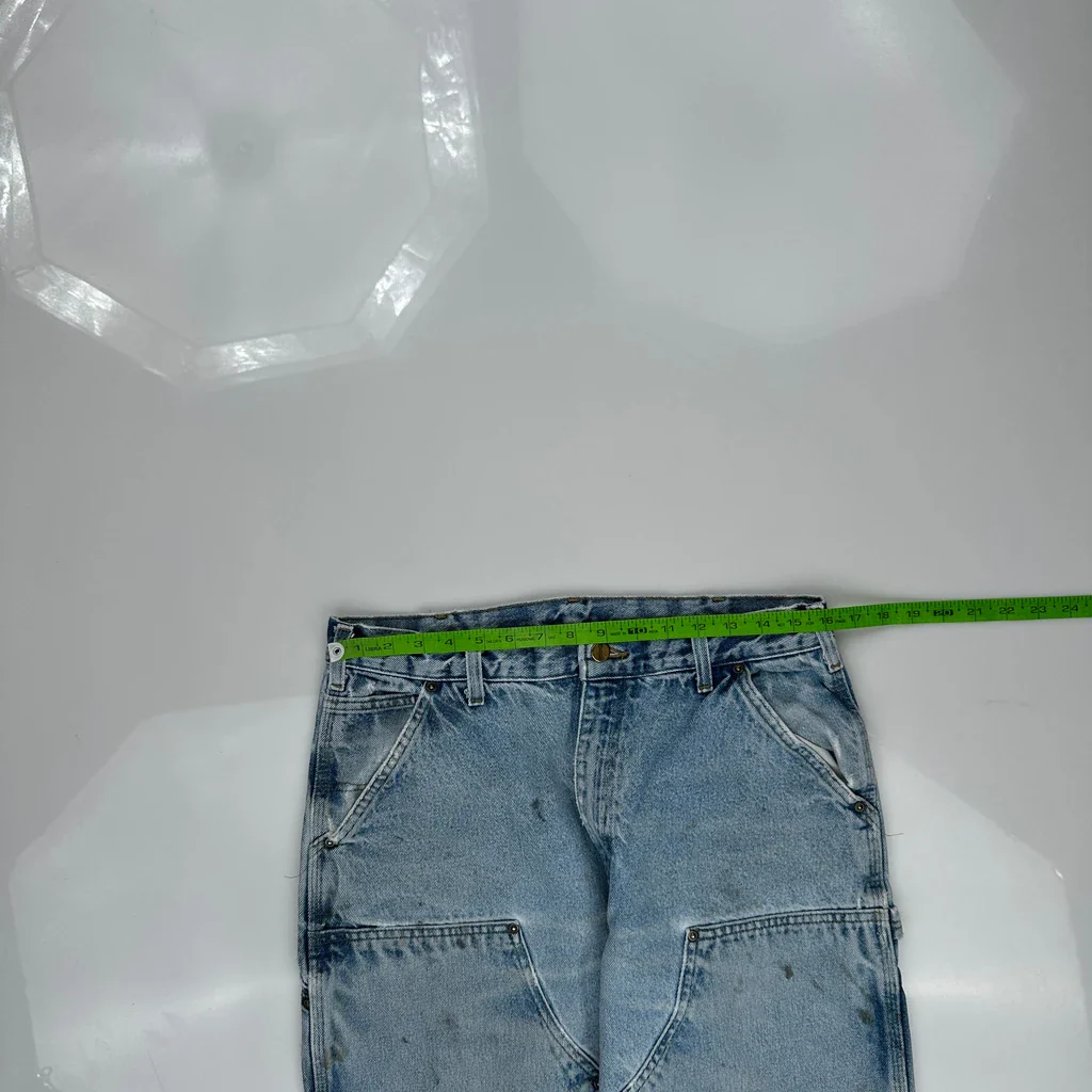 Carhartt Double Knee Carpenter Pants - 32W 28L Light Wash Cotton - Image 3