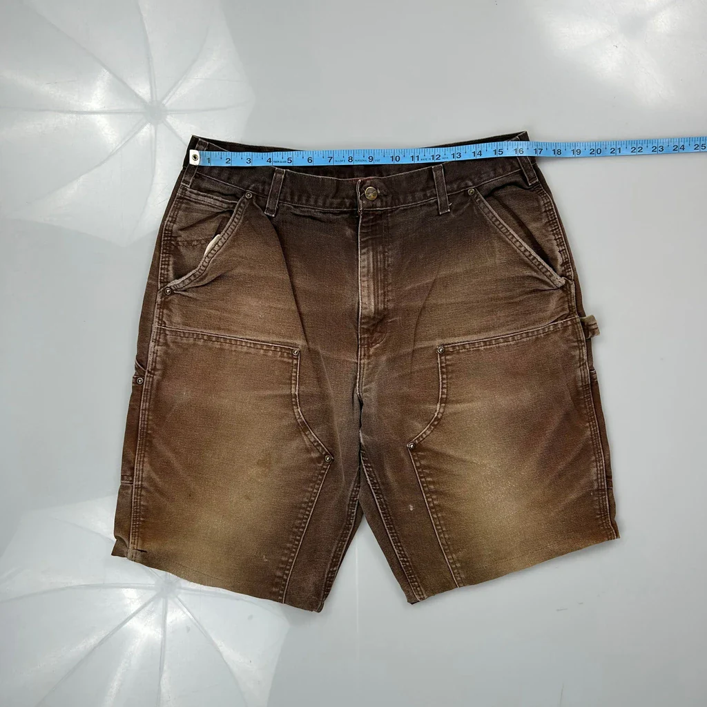 Carhartt Double Knee Carpenter Shorts - 34W 11L Brown Cotton - Image 3