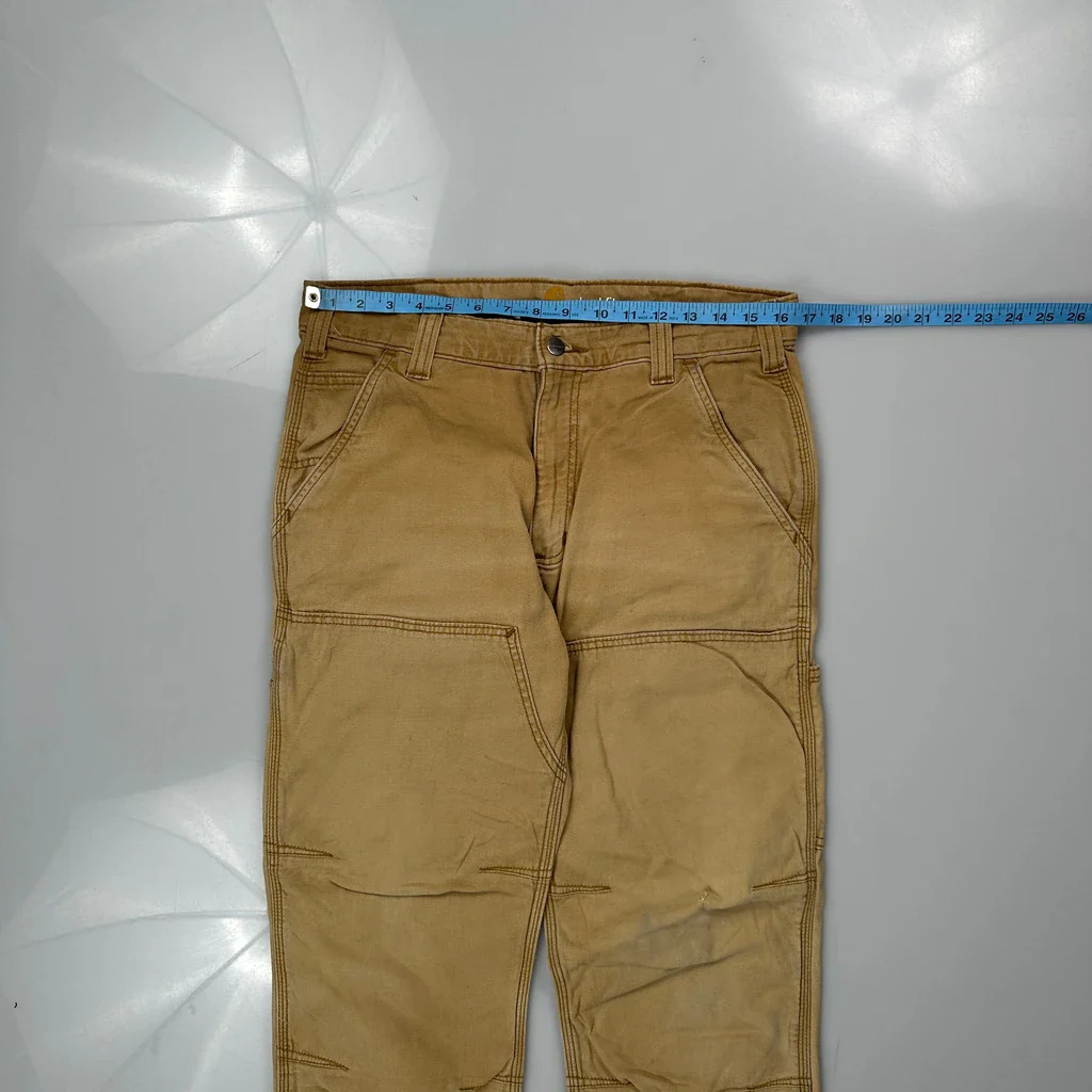 Carhartt Double Knee Carpenter Trousers - 33W 31L Beige Cotton - Image 3
