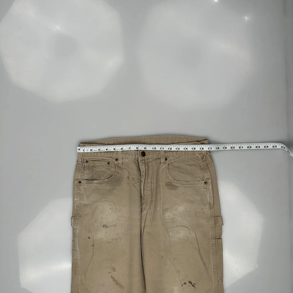 Carhartt Double Knee Carpenter Trousers - 33W 32L Beige Cotton - Image 3