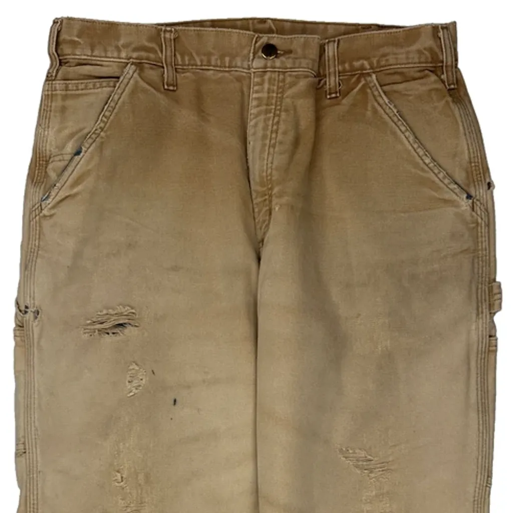 Carhartt Flannel Blanket Lined Carpenter Trousers - 34W 31L Beige Cotton - Image 11