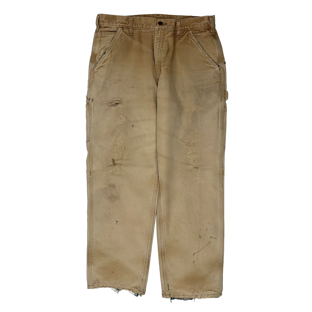 Carhartt Flannel Blanket Lined Carpenter Trousers - 34W 31L Beige Cotton - Image 2