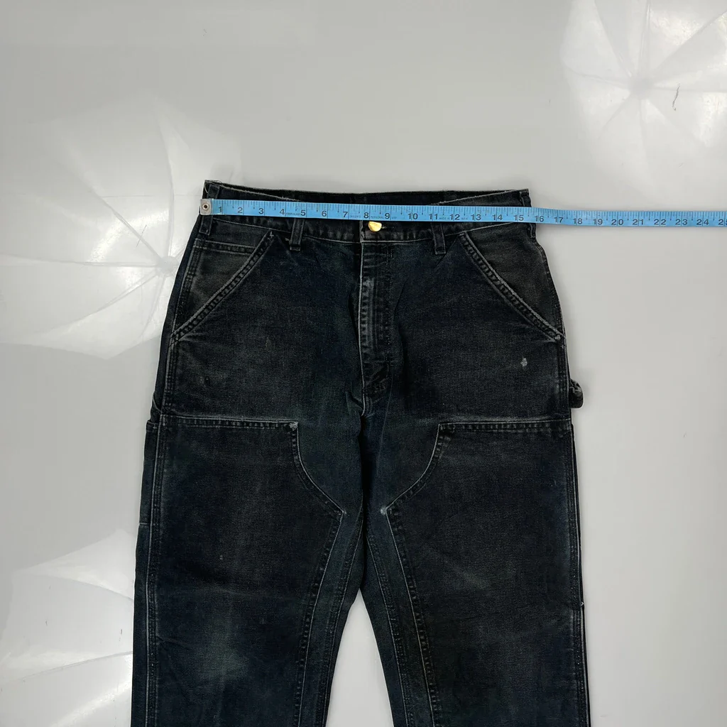 Carhartt Double Knee Carpenter Trousers - 32W 31L Dark Wash Cotton - Image 3