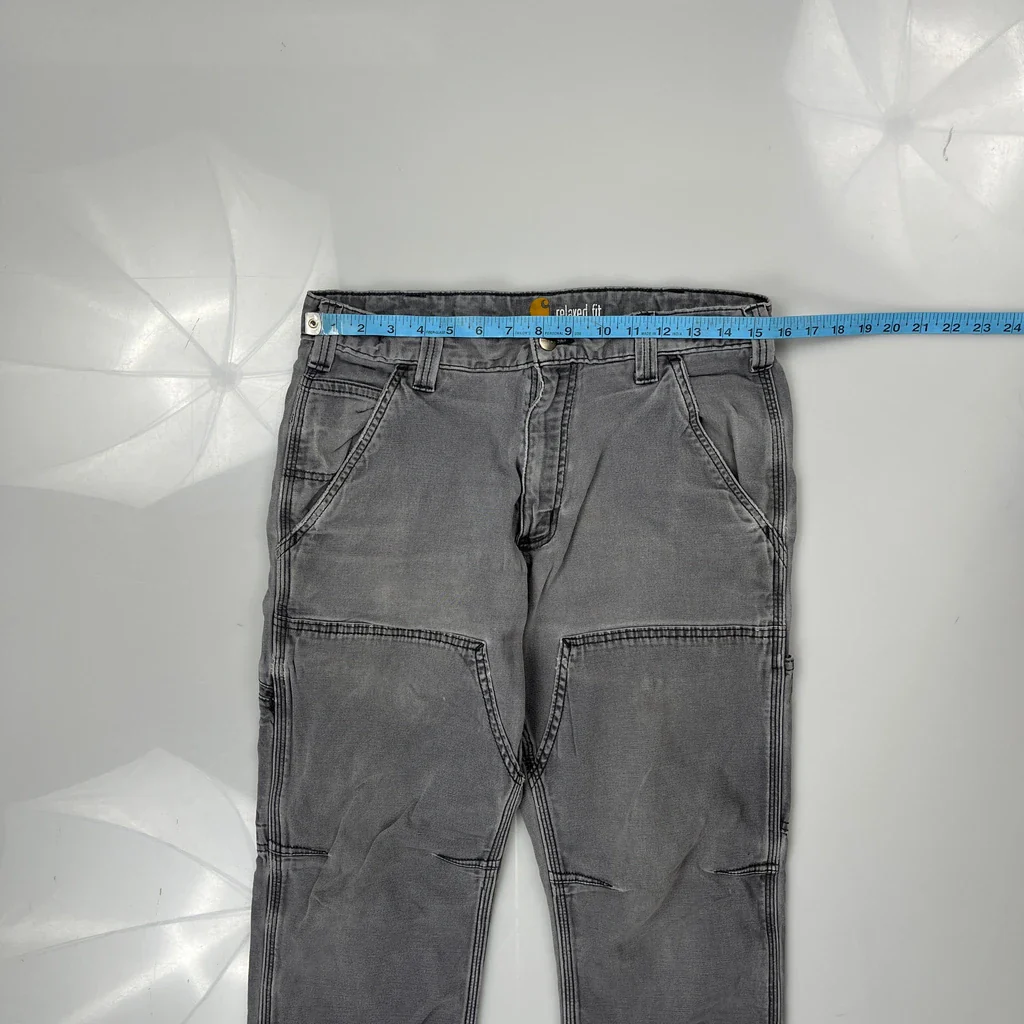 Carhartt Double Knee Carpenter Trousers - 32W 29L Grey Cotton - Image 3
