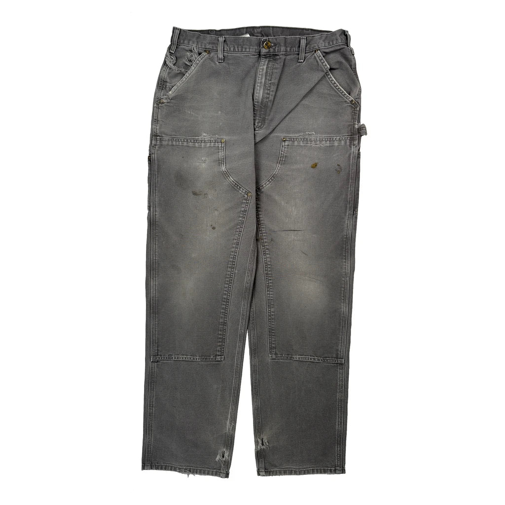 Carhartt Double Knee Carpenter Trousers - 34W 34L Grey Cotton - Image 2