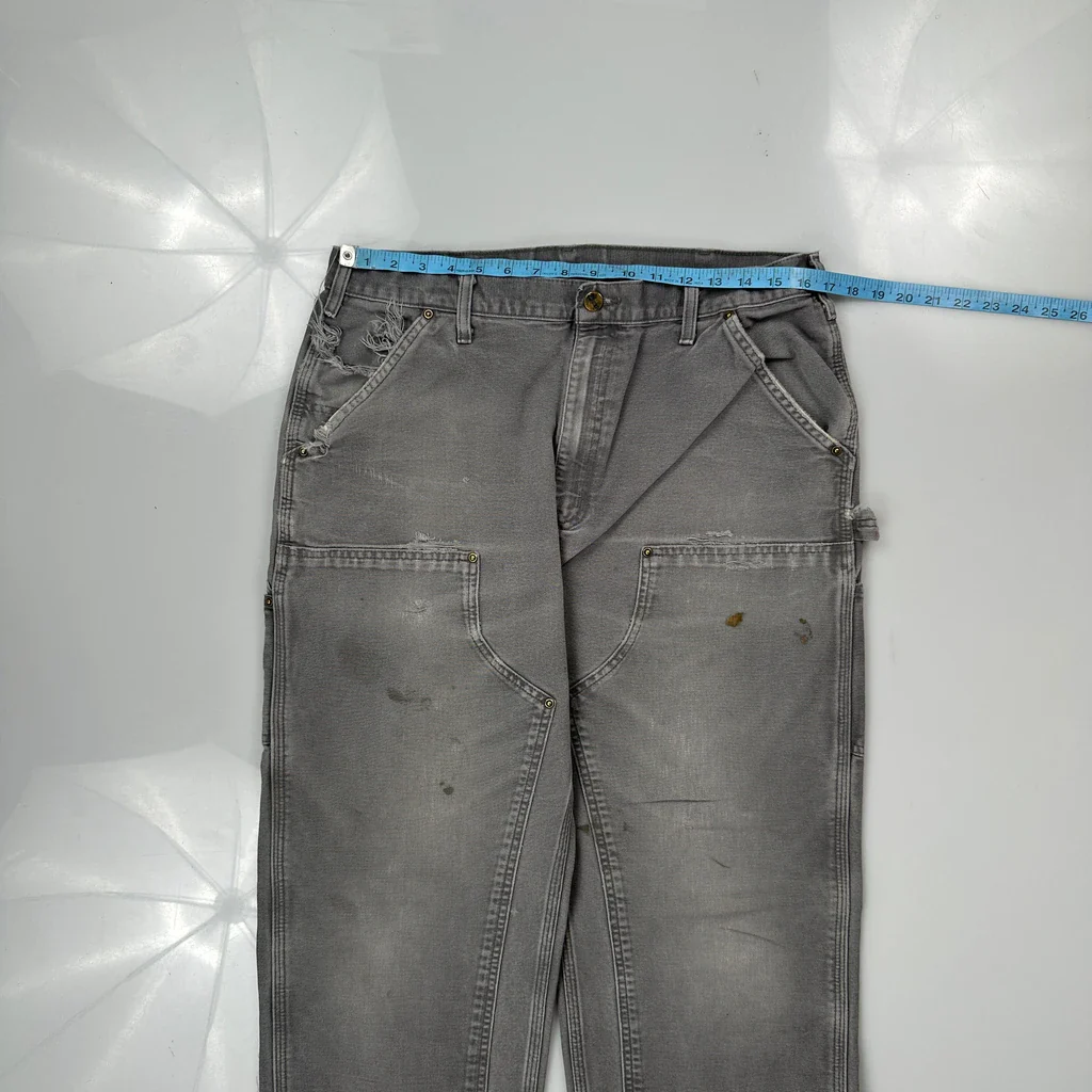 Carhartt Double Knee Carpenter Trousers - 34W 34L Grey Cotton - Image 3