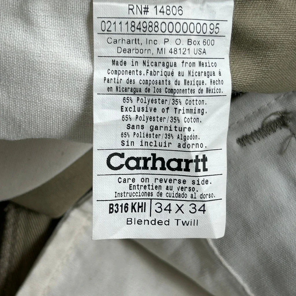 Carhartt Double Knee Carpenter Trousers - 34W 34L Khaki Polyester Blend - Image 6