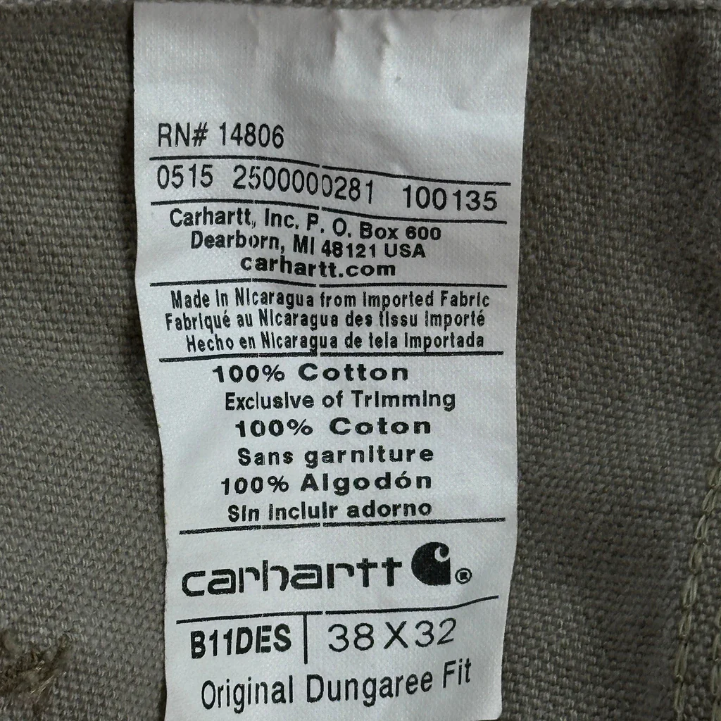 Carhartt B11 Des Carpenter Trousers - 36W 32L Khaki Cotton - Image 6
