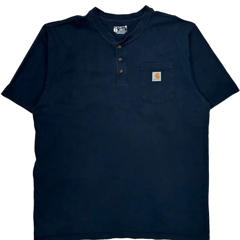 Carhartt Tall Collarless Shirt - XL Navy Cotton - Image 4