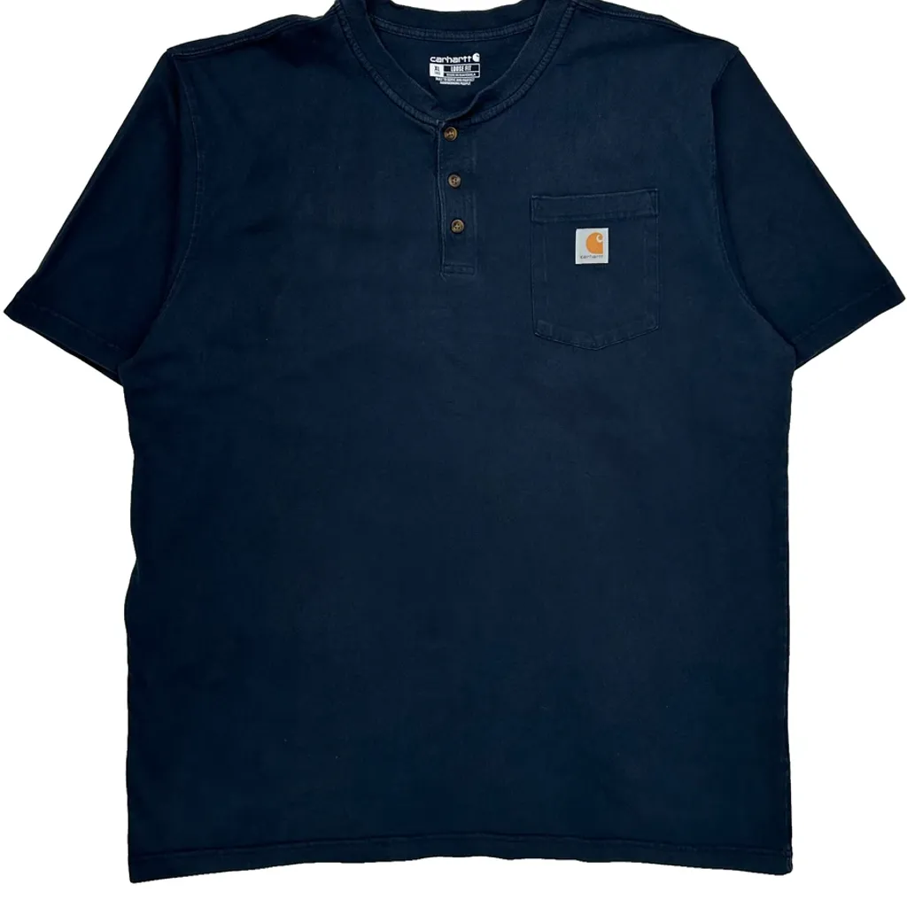 Carhartt Tall Collarless Shirt - XL Navy Cotton - Image 5