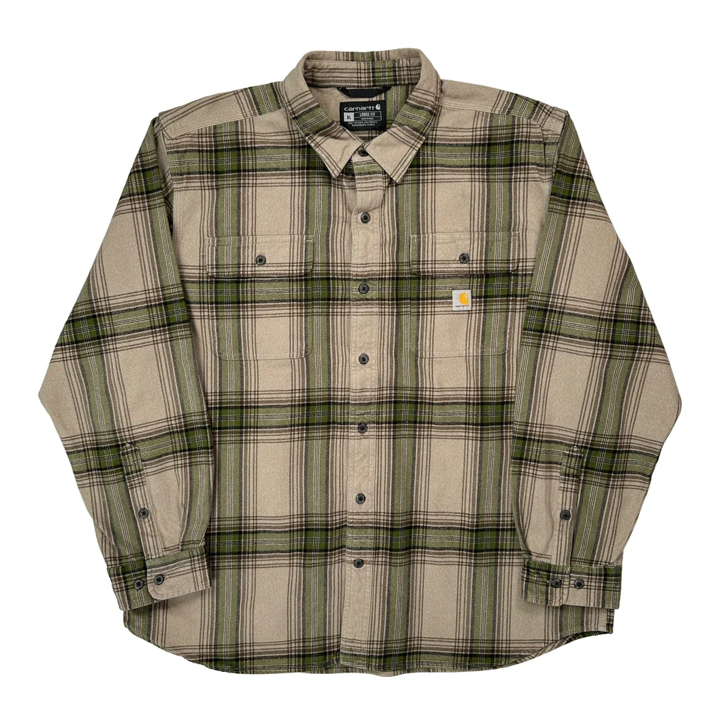 Carhartt Checked Flannel Shirt - XL Beige Cotton