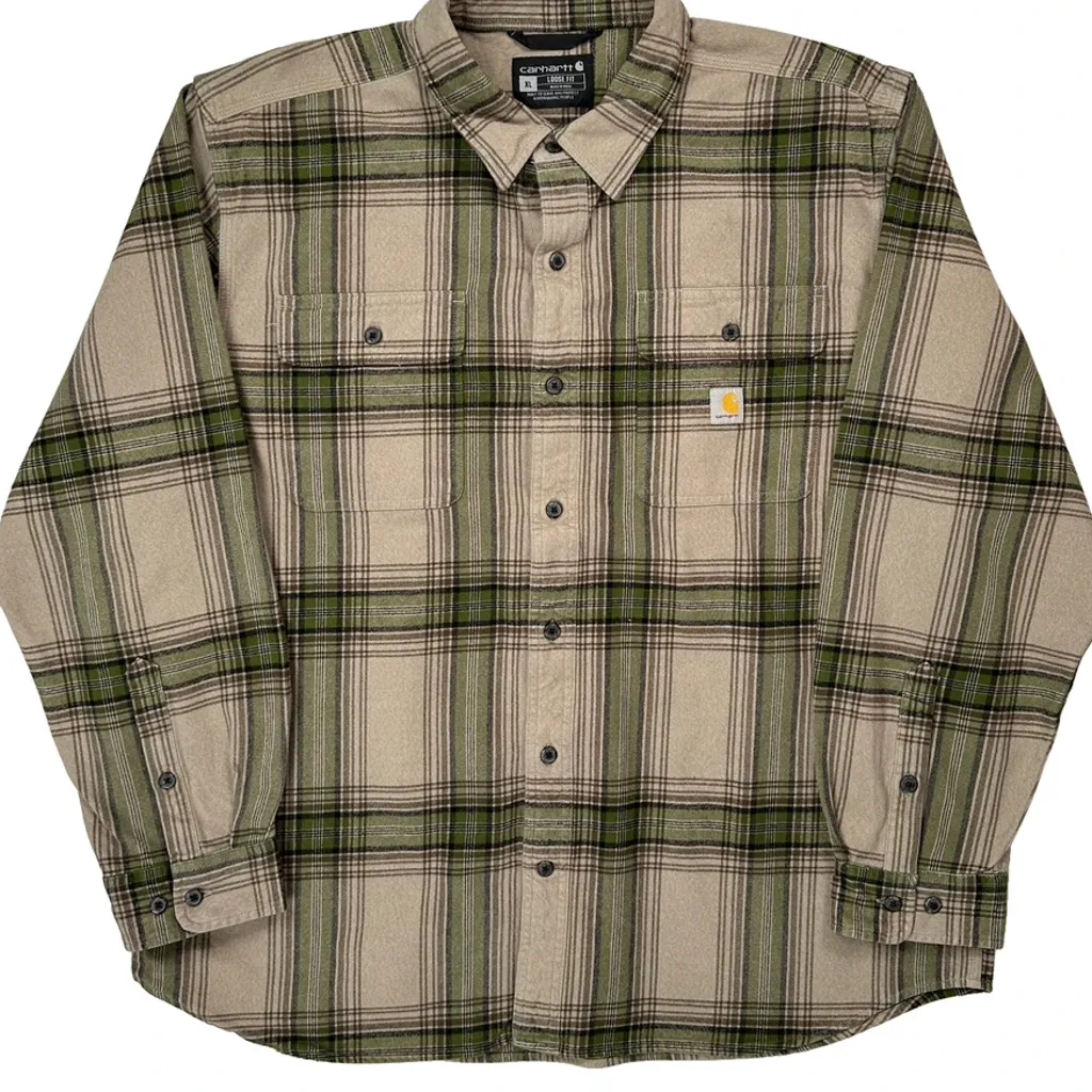 Carhartt Checked Flannel Shirt - XL Beige Cotton - Image 4