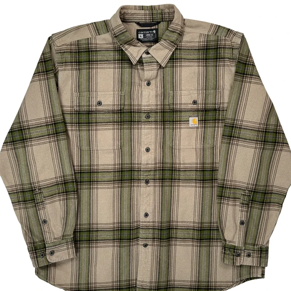 Carhartt Checked Flannel Shirt - XL Beige Cotton - Image 5