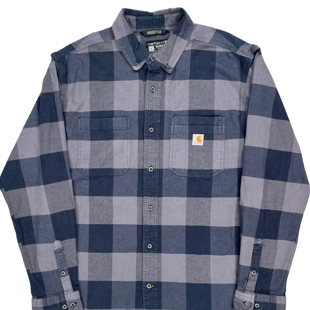 Carhartt Checked Flannel Shirt - Large Blue Cotton - Image 4