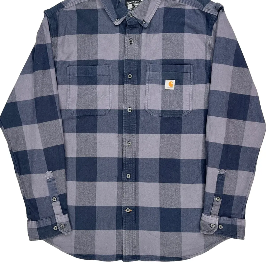 Carhartt Checked Flannel Shirt - Large Blue Cotton - Image 5
