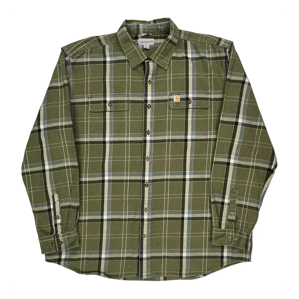 Carhartt Checked Flannel Shirt - 2XL Green Cotton