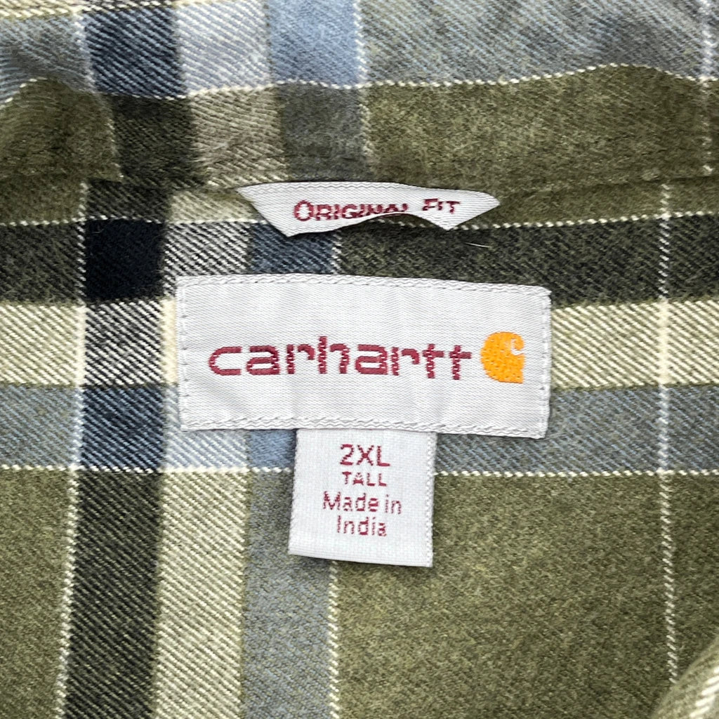 Carhartt Checked Flannel Shirt - 2XL Green Cotton - Image 3