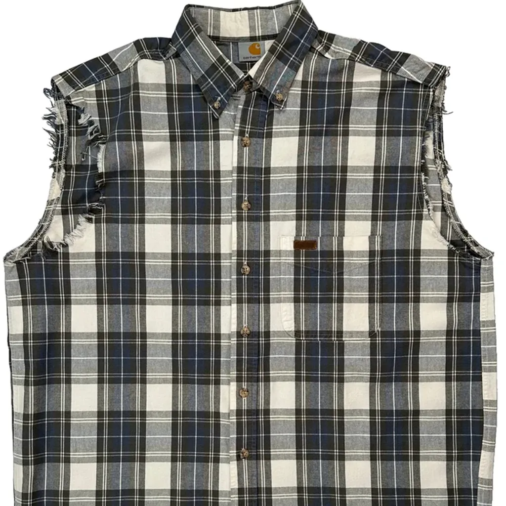 Carhartt Checked Flannel Shirt - Large Grey Cotton - Image 5