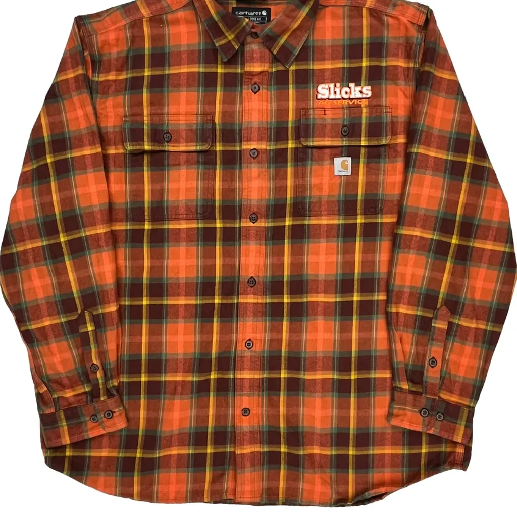 Carhartt Checked Flannel Shirt - XL Orange Cotton - Image 4