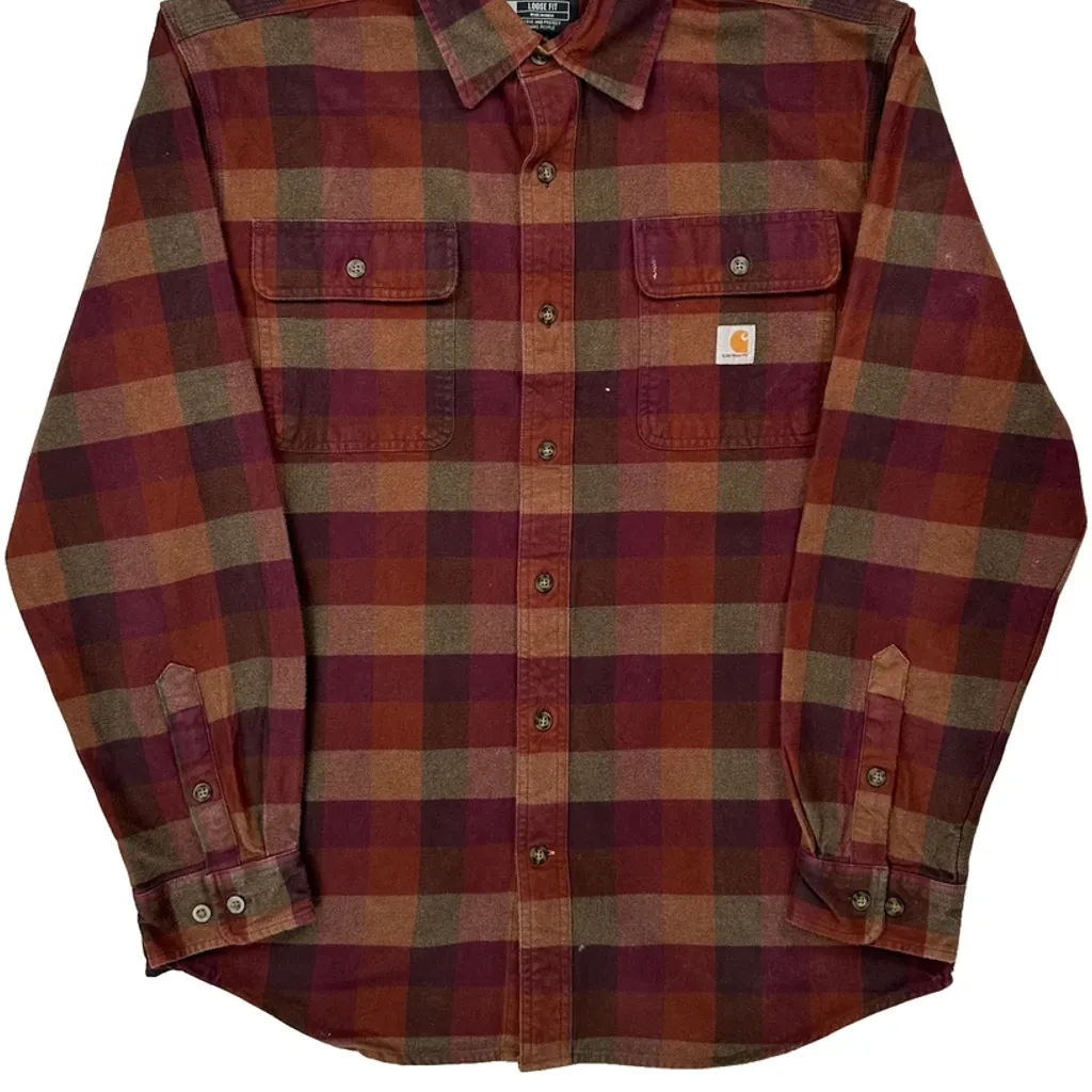 Carhartt Checked Flannel Shirt - Medium Red Cotton - Image 5