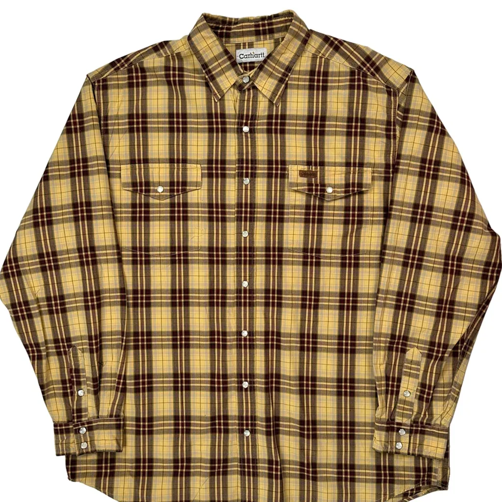 Carhartt Checked Flannel Shirt - XL Yellow Cotton - Image 6