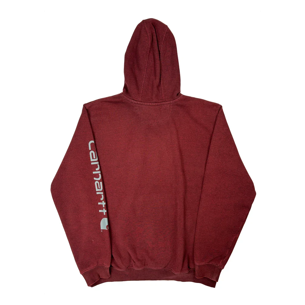 Carhartt Hoodie - Large Burgundy Cotton Blend - Image 2