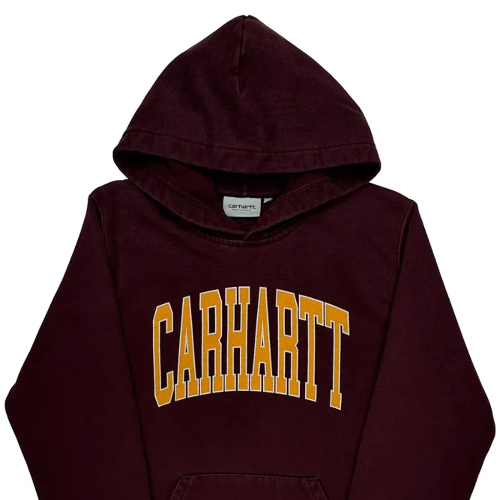 Carhartt Spellout Hoodie - Small Burgundy Cotton - Image 4