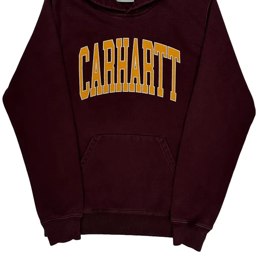 Carhartt Spellout Hoodie - Small Burgundy Cotton - Image 5