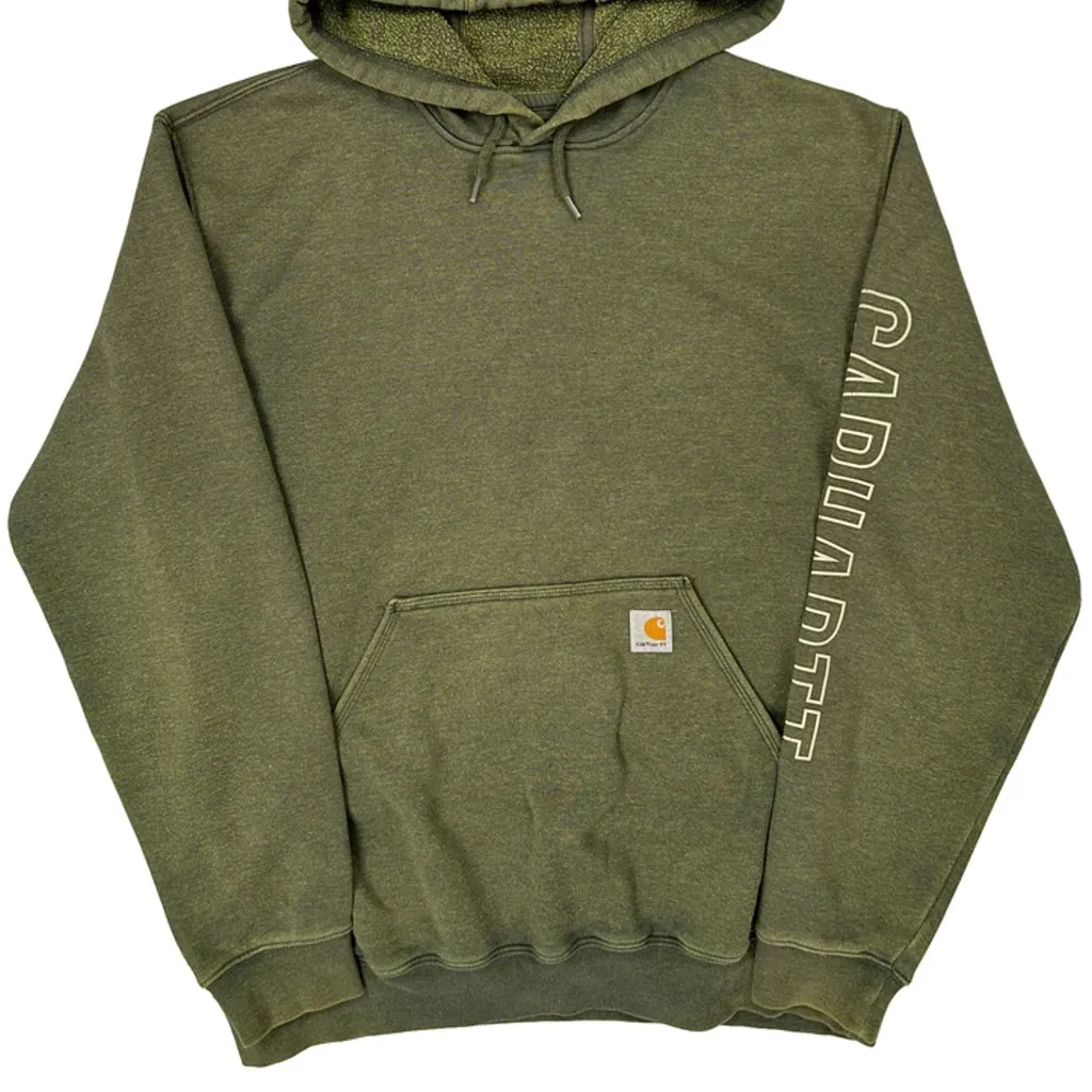 Carhartt Spellout Hoodie - Large Green Cotton Blend - Image 4