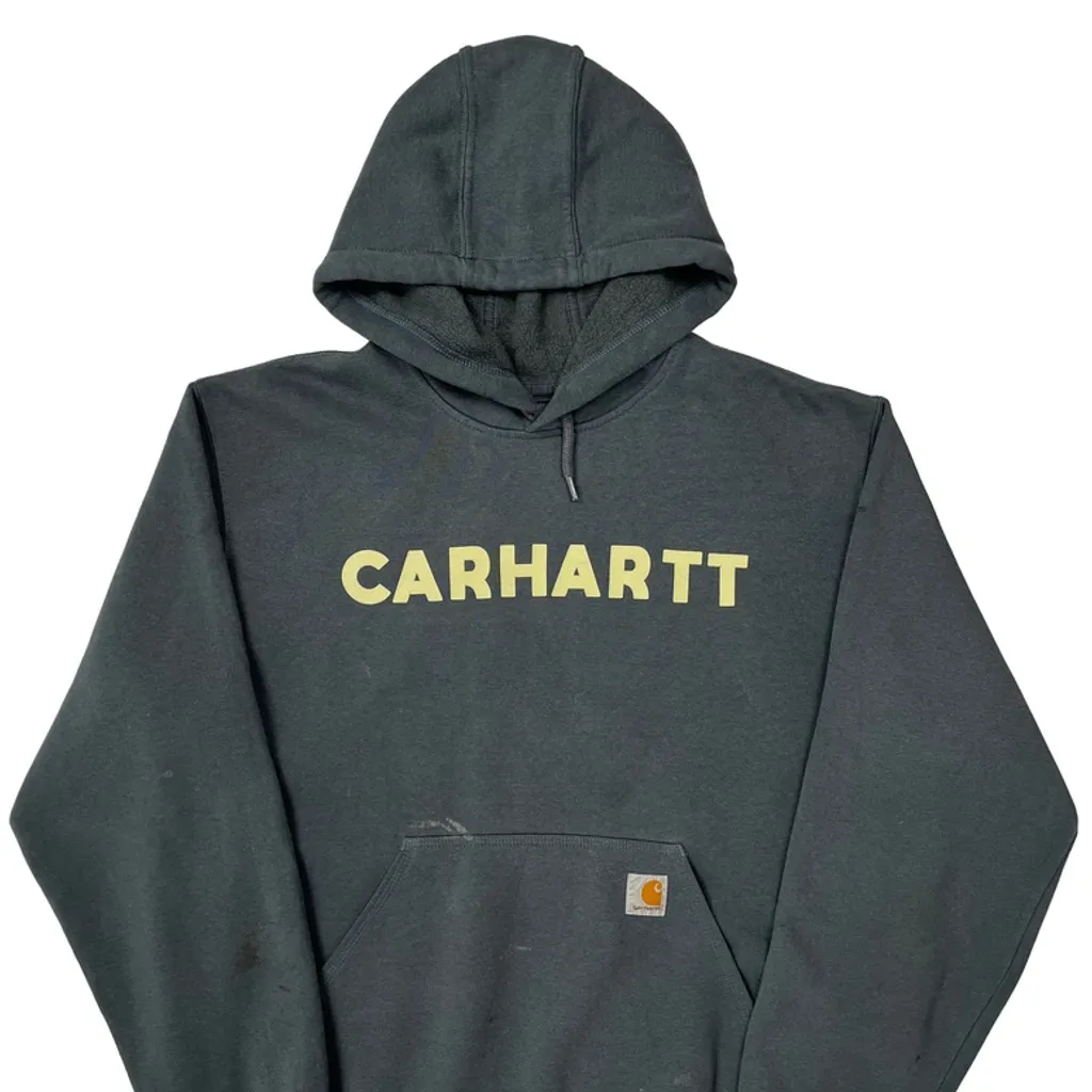 Carhartt Spellout Hoodie - Large Grey Cotton - Image 5