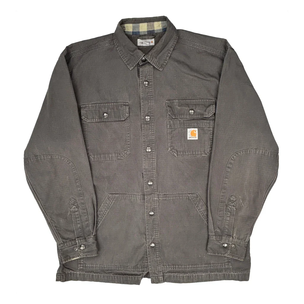 Carhartt Workwear Shirt Jacket - Large Grey Cotton
